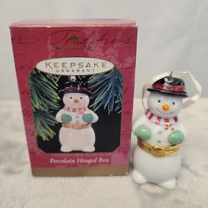 Hallmark 1997 Porcelain Hinged Box Snowman Christmas Ornament